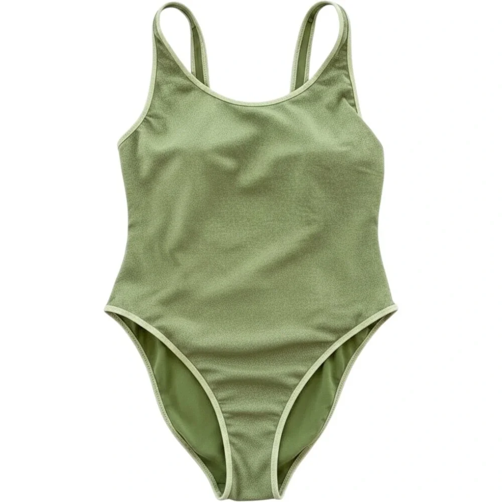 FE Noel Target Sage Green Metallic Shimmer High Leg One Piece Swimsuit‎ Medium